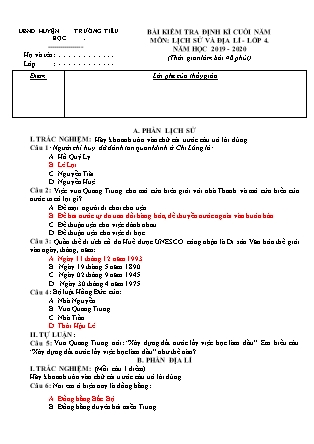 Đề kiểm tra định kì môn Tiếng Việt Lớp 4 - Học kì II - Năm học 2019-2020