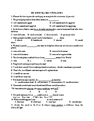 Đề kiểm tra môn Tiếng Anh Khối 9 - Học kì II
