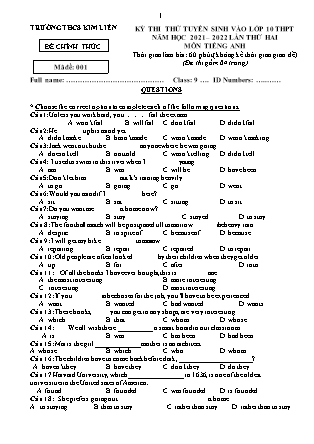 Đề thi thử tuyển sinh vào Lớp 10 môn Tiếng Anh - Năm học 2021-2022 - Trường THCS Kim Liên