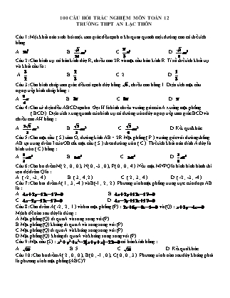100 câu hỏi trắc nghiệm môn Toán Lớp 12 - Trường THPT An Lạc Thôn