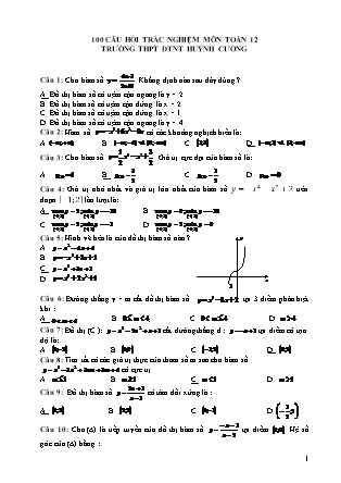 100 câu hỏi trắc nghiệm môn Toán Lớp 12 - Trường THPT DTNT Huỳnh Cương