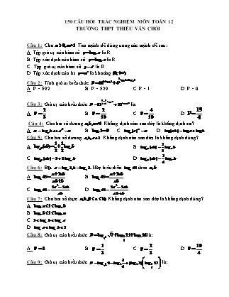 150 câu hỏi trắc nghiệm môn Toán Lớp 12 - Trường THPT Thiều Văn Chỏi