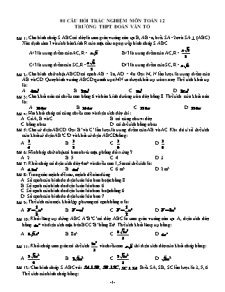 80 câu hỏi trắc nghiệm môn Toán Lớp 12 - Trường THPT Đoàn Văn Tố