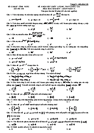 Đề khảo sát chất lượng Trung học phổ thông quốc gia môn Toán Khối 12 - Mã đề thi 218 - Năm học 2016-2017