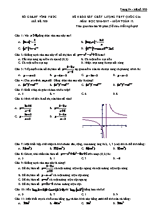 Đề khảo sát chất lượng Trung học phổ thông quốc gia môn Toán Lớp 12 - Mã đề 930 - Năm học 2016-2017 - Sở Giáo dục và đào tạo VĨnh Phúc