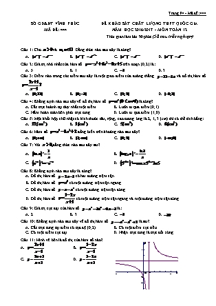 Đề khảo sát chất lượng Trung học phổ thông quốc gia môn Toán - Mã đề 444 - Năm học 2016-2017 - Sở Giáo dục và đào tạo Vĩnh Phúc