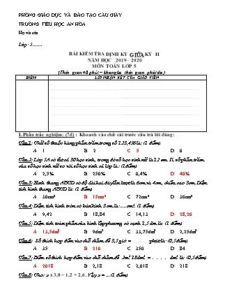 Đề kiểm tra định kì môn Toán Lớp 5 - Học kì 2 - Năm học 2019-2020 - Trường Tiểu học An Hòa