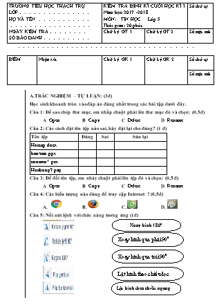 Đề kiểm tra định kỳ môn Tin học Lớp 5 - Học kì I - Năm học 2017-2018 - Trường Tiểu học Thạch Trụ