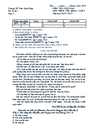 Đề kiểm tra môn Tiếng Việt Lớp 5 - Năm học 2018-2019 - Trường Tiểu học Trần Quốc Toản