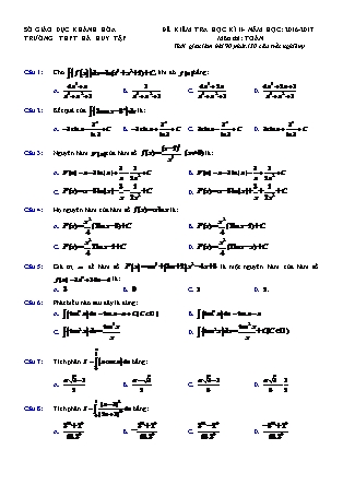 Đề kiểm tra môn Toán Lớp 12 - Học kì 2 - Năm học 2016-2017 - Trường THPT Hà Huy Tập