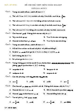 Đề thi thử Trung học phổ thông môn Toán Lớp 12 - Năm học 2016-2017