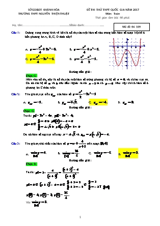 Đề thi thử Trung học phổ thông quốc gia môn Toán học - Đề số 11 - Năm học 2016-2017 (Kèm đáp án)