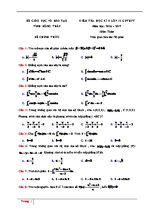 Đề thi thử Trung học phổ thông quốc gia môn Toán học - Đề số 27- Năm học 2016-2017 (Kèm đáp án)