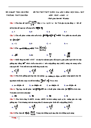 Đề thi thử Trung học phổ thông quốc gia môn Toán học - Đề số 4 - Năm học 2016-2017 (Kèm đáp án)