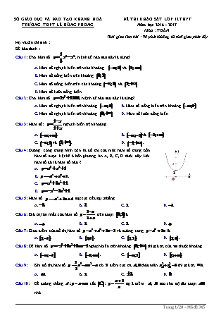 Đề thi thử Trung học phổ thông quốc gia môn Toán học - Đề số 50 - Năm học 2016-2017 (Kèm đáp án)