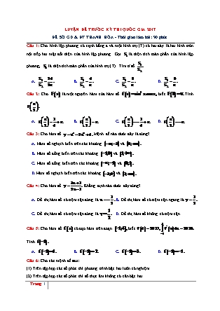 Đề thi thử Trung học phổ thông quốc gia môn Toán học - Đề số 9 - Năm học 2016-2017 (Kèm đáp án)