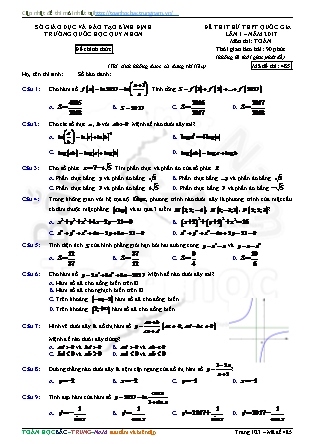 Đề thi thử Trung học phổ thông quốc gia môn Toán Lớp 12 - Đề số 1 - Trường Quốc học Quy Nhơn