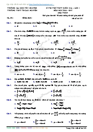 Đề thi thử Trung học phổ thông quốc gia môn Toán - Năm học 2016-2017 - Trường THPT Cao Nguyên
