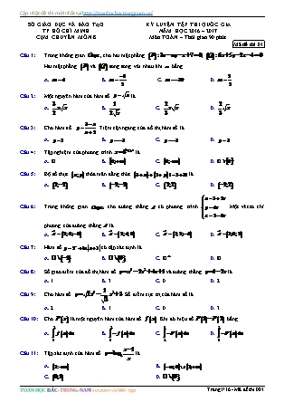 Đề thi Trung học phổ thông quốc gia môn Toán Khối 12 - Đề số 1 - Năm học 2016-2017