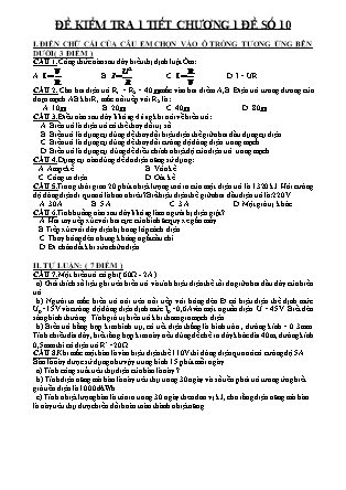 Đề kiểm tra 1 tiết môn Vật Lý Lớp 9 - Chương 1 - Đề số 10 (Kèm đáp án)