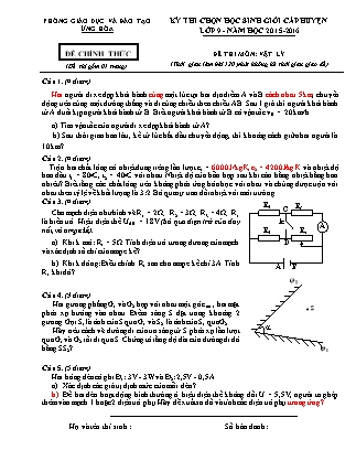 Đề thi chọn học sinh giỏi cấp huyện môn Vật Lý Lớp 9 - Năm học 2015-2016 - Phòng Giáo dục và đào tạo Ứng Hòa