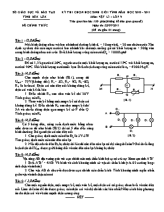 Đề thi chọn học sinh giỏi tỉnh môn Vật Lý Lớp 9 - Năm học 2010-2011 - Sở giáo dục và đào tạo Đăk Lăk