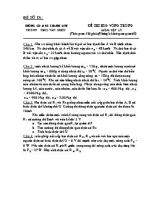 Đề thi học sinh giỏi vòng trường môn Vật Lý Lớp 9 - Trường THCS Văn Miếu