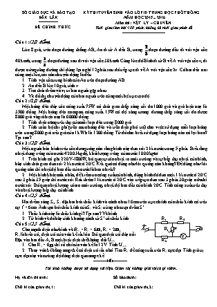 Đề thi tuyển sinh vào Lớp 10 môn Vật Lý - Năm học 2015-2016 - Sở giáo dục và đào tạo Đăk Lăk