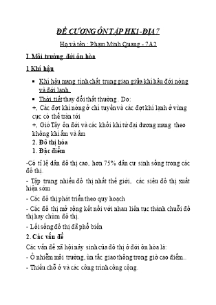 Đề cương Ôn tập môn Địa Lý Lớp 7 - Học Kì I - Phạm Minh Quang