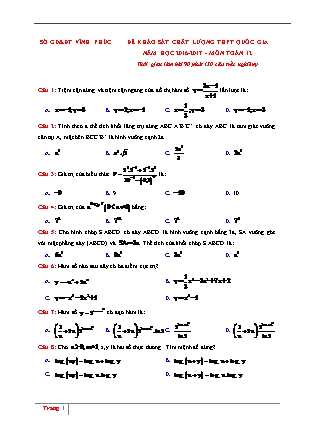 Đề khảo sát chất lượng Trung học phổ thông quốc gia môn Toán Lớp 12 - Đề số 1 - Năm học 2016-2017 - Sở giáo dục và đào tạo Vĩnh Phúc