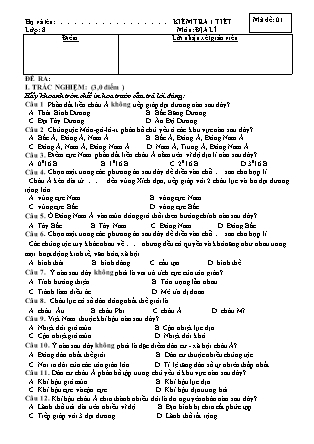 Đề kiểm tra 1 tiết môn Địa Lý Khối 8 - Đề số 1+2