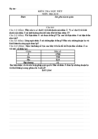 Đề kiểm tra 1 tiết môn Địa Lý Khối 8