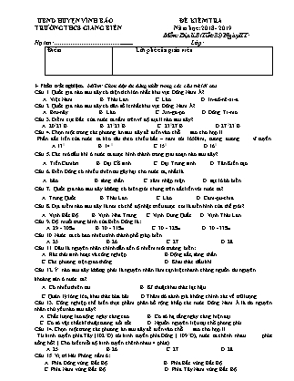 Đề kiểm tra 1 tiết môn Địa Lý Lớp 8 - Năm học 2018-2019 - Trường THCS Giang Biên