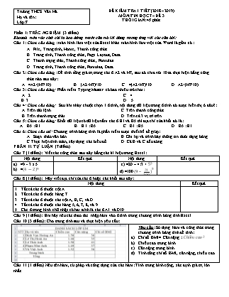 Đề kiểm tra 1 tiết môn Tin học Lớp 7 - Đề số 3 - Năm học 2018-2019 - Trường THCS Vân Hà