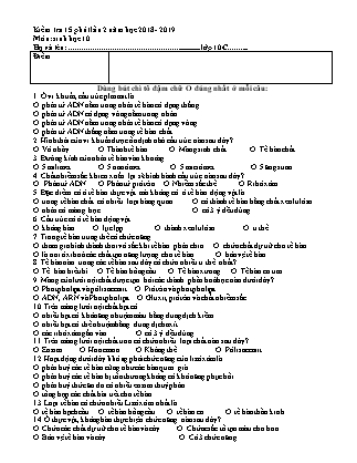 Đề kiểm tra 15 phút môn Sinh học Lớp 10 - Học kì I - Năm học 2018-2019