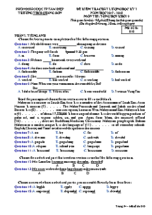 Đề kiểm tra chất lượng Lớp 9 - Học kì I - Đề số 10 - Năm học 2017-2018 - Trường THCS Quang Sơn