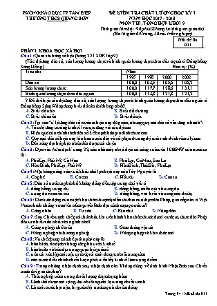 Đề kiểm tra chất lượng Lớp 9 - Học kì I - Đề số 11 - Năm học 2017-2018 - Trường THCS Quang Sơn