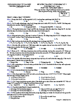 Đề kiểm tra chất lượng Lớp 9 - Học kì I - Đề số 12 - Năm học 2017-2018 - Trường THCS Quang Sơn