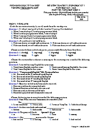 Đề kiểm tra chất lượng Lớp 9 - Học kì I - Đề số 3 - Năm học 2017-2018 - Trường THCS Quang Sơn