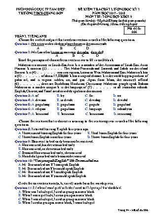 Đề kiểm tra chất lượng Lớp 9 - Học kì I - Đề số 6 - Năm học 2017-2018 - Trường THCS Quang Sơn