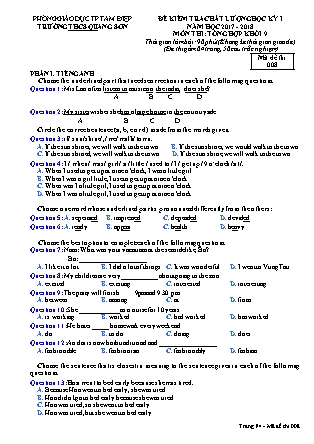 Đề kiểm tra chất lượng Lớp 9 - Học kì I - Đề số 8 - Năm học 2017-2018 - Trường THCS Quang Sơn