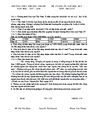 Đề Kiểm tra môn Địa Lý Khối 8 - Học kì - Năm học 2017-2018 - Trường THCS Thượng Thanh