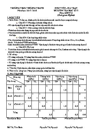 Đề Kiểm tra môn Khoa học tự nhiên Khối 8 - Học kì 2 - Năm học 2017-2018 - Trường THCS Thượng Thanh