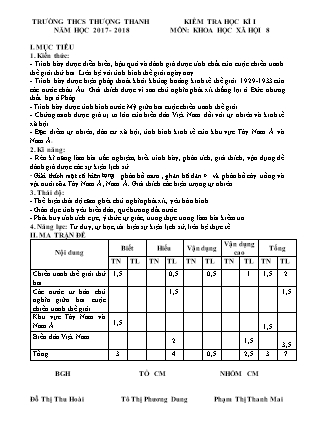 Đề kiểm tra môn Khoa học xã hội Lớp 8 - Học kì I - Năm học 2017-2018 - Trường THCS Thượng Thanh