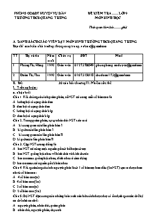 Đề kiểm tra môn Sinh học Lớp 9 - Chương 2: Nhiễm sắc thể - Trường THCS Quang Trung