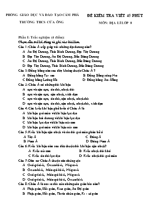 Đề kiểm tra Viết 45 phút môn Địa Lý Lớp 8 - Trường THCS Cửa Ông