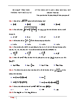 Đề thi khảo sát chất lượng Trung học phổ thông Lần 1 môn Toán Lớp 12 - Năm học 2016-2017 - Trường THPT Ngô Gia Tự