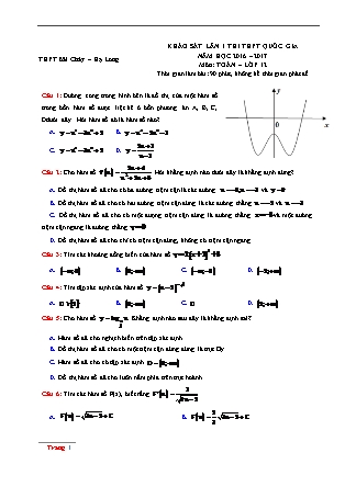 Đề thi khảo sát chất lượng Trung học phổ thông quốc gia Lần 1 môn Toán Lớp 12 - Năm học 2016-2017