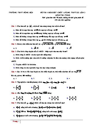 Đề thi khảo sát chất lượng Trung học phổ thông quốc gia lần 3 môn Toán Lớp 12 - Trường THPT Đồng Đậu