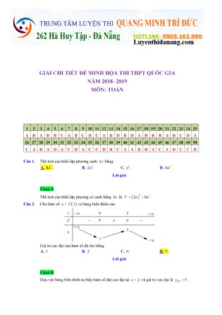 Đề thi khảo sát Trung học phổ thông quốc gia Lần 3 môn Toán Lớp 12 - Đề số 3 - Năm học 2018-2019